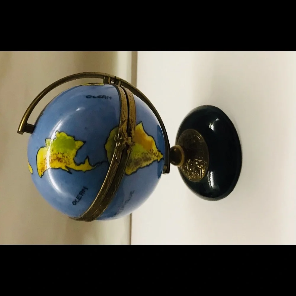 Limoges World Globe on Stand Gold Plated Hand Crafted Signed HF Original…